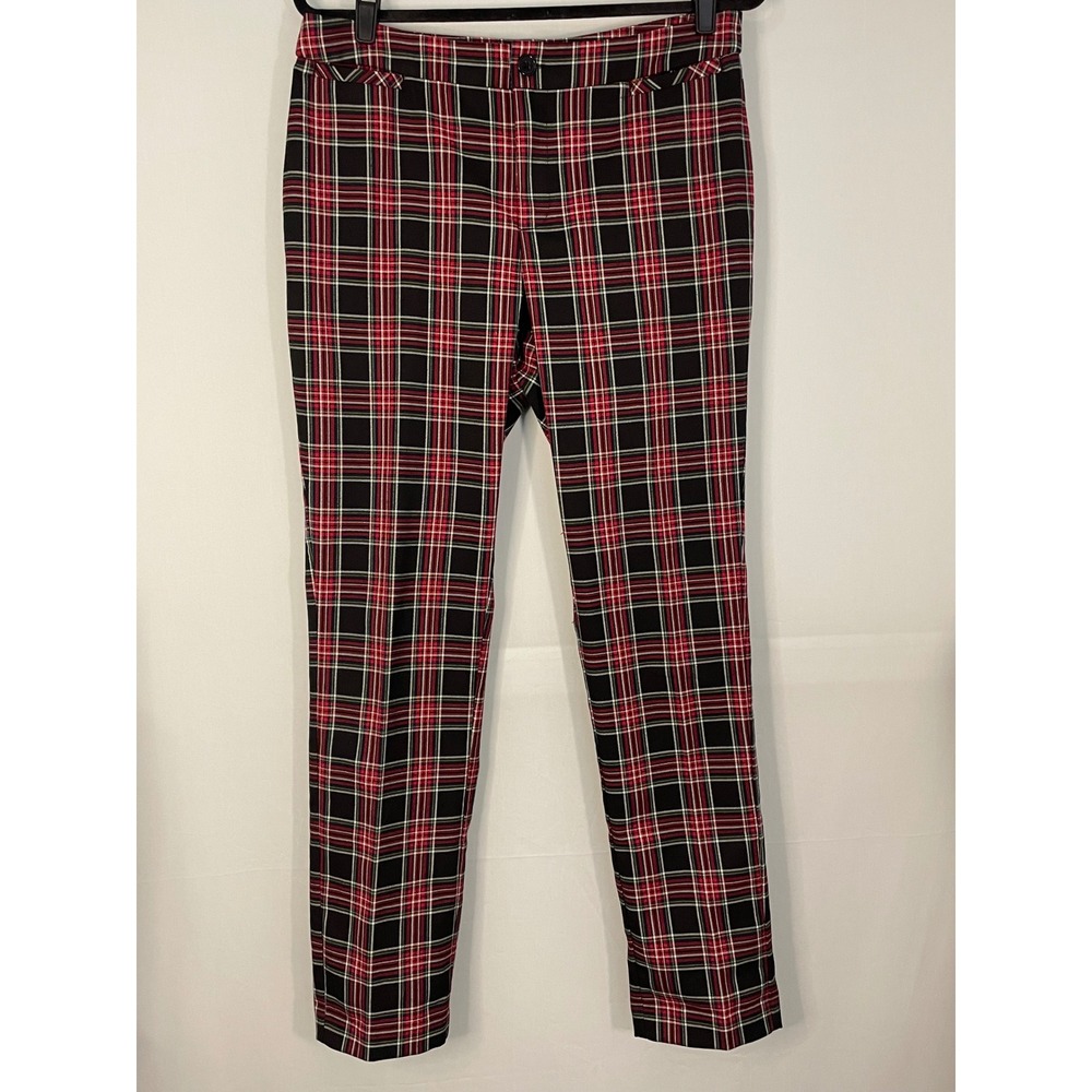 Christopher & Banks Womens Plaid Pants Black Red Green White Slim‎ Leg Size 8